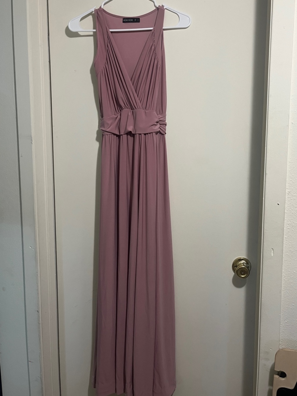 Sleeveless Dusty Rose Maxi Dress with Draped Waistband